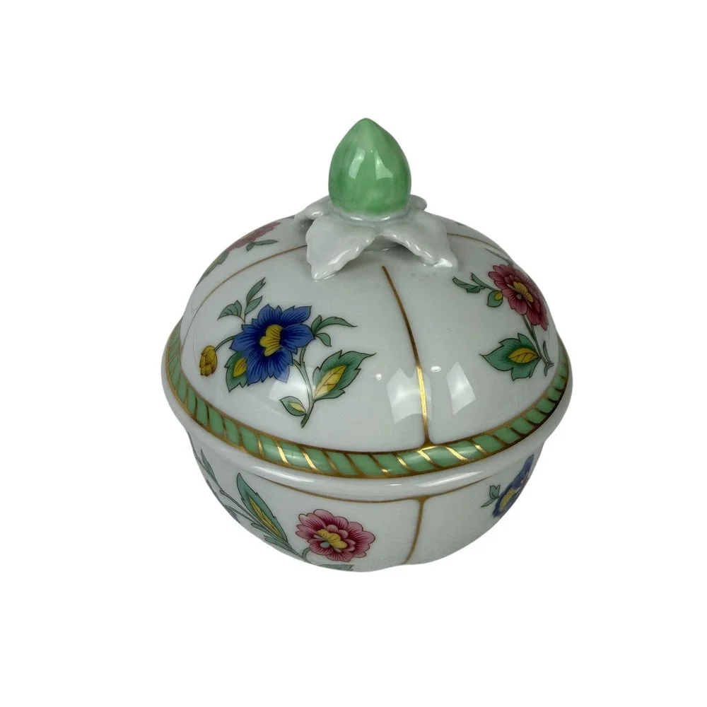 Heinrich W-Germany Floral Porcelain Lidded Sugar Bowl Trinket Dish Gold Gilt